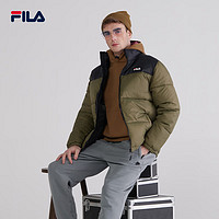 FILA 斐樂 棉服男冬季時尚簡約保暖立領上衣面包服歐版 橄欖綠/黑色 2XL