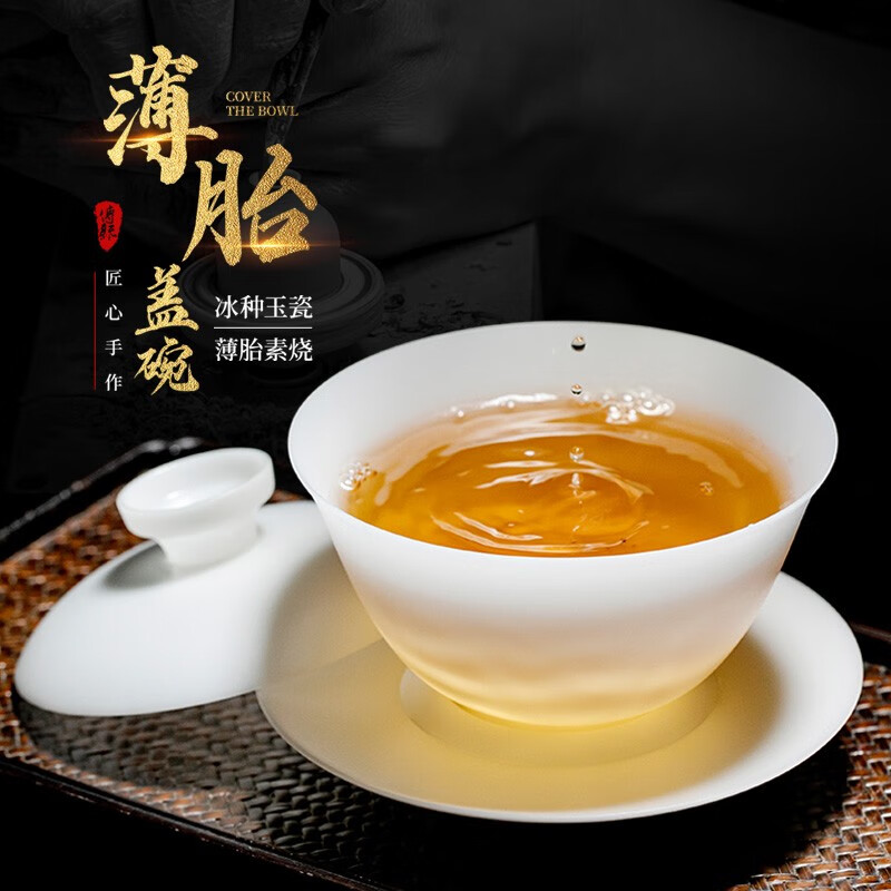 钰铨龙门大号冰种薄胎鸿运盖碗 高档德化白瓷素烧手工陶瓷三才盖碗泡茶碗 冰种薄胎鸿运盖碗（约190ml）