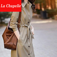 La Chapelle 風衣女2022年秋季新款女裝韓版POLO領百搭系帶收腰休閑風衣