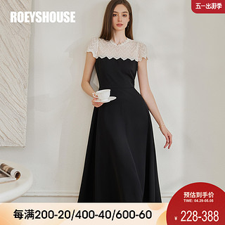 Roey s house 罗衣优雅大摆拼接蕾丝连衣裙2024夏季新款时尚黑色收腰裙子10419