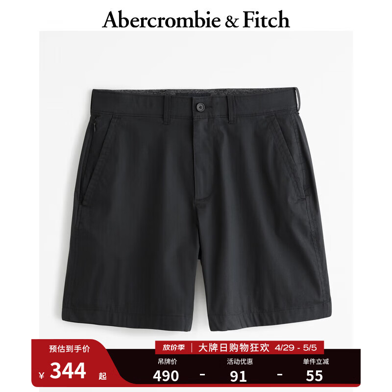 ABERCROMBIE & FITCH男装 24春夏舒适休闲百搭短裤 358451-1 黑色 34W (180/86A)