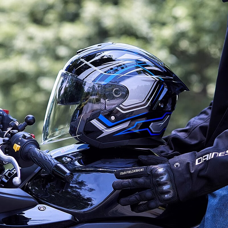 GXT摩托车双镜片头盔男女四季防晒3C认证四季通用机车半盔 空气刀蓝 XL（适合59-60cm头围）