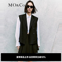 MO&Co.2024夏裁边垫肩时装低腰线宽松西装马甲外套MBD2WAI008 黑色  S/160