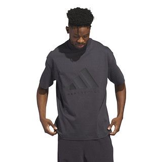 adidas 阿迪达斯 字母Logo印花篮球针织运动圆领短袖T恤 男女同款 炭黑色 IN7566