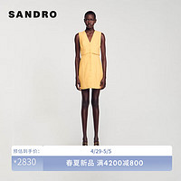 SANDRO2024春夏女装法式V领多巴胺黄色短款连衣裙SFPRO03659 E120/黄色 34