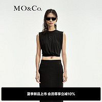 MO&Co.Reebok联名系列2024夏捏褶短款宽肩无袖T恤MBD2TEE045 黑色 XS/155