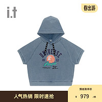 Aape it 女装牛仔连帽短袖T恤2024春夏青春街头上衣1507XAM BLL/蓝色 XXS