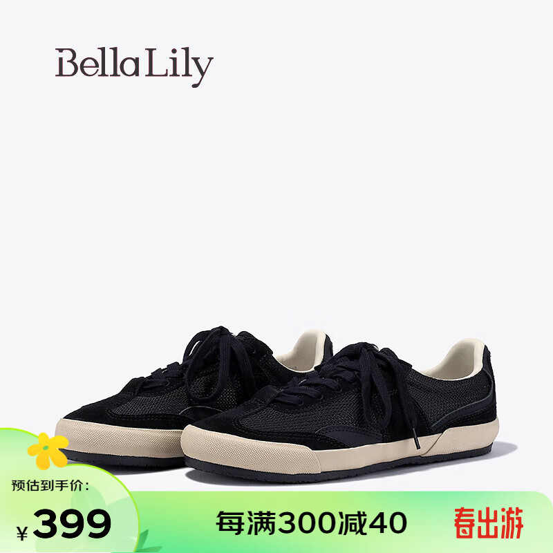 Bella Lily2024春季黑色网面德训鞋女显瘦炸街板鞋透气休闲鞋 黑色 38