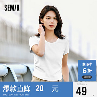 森马（Semir）短袖T恤女短款小心机紧身2024夏季大圆领正肩套头衫109324100003 本白10102 XL