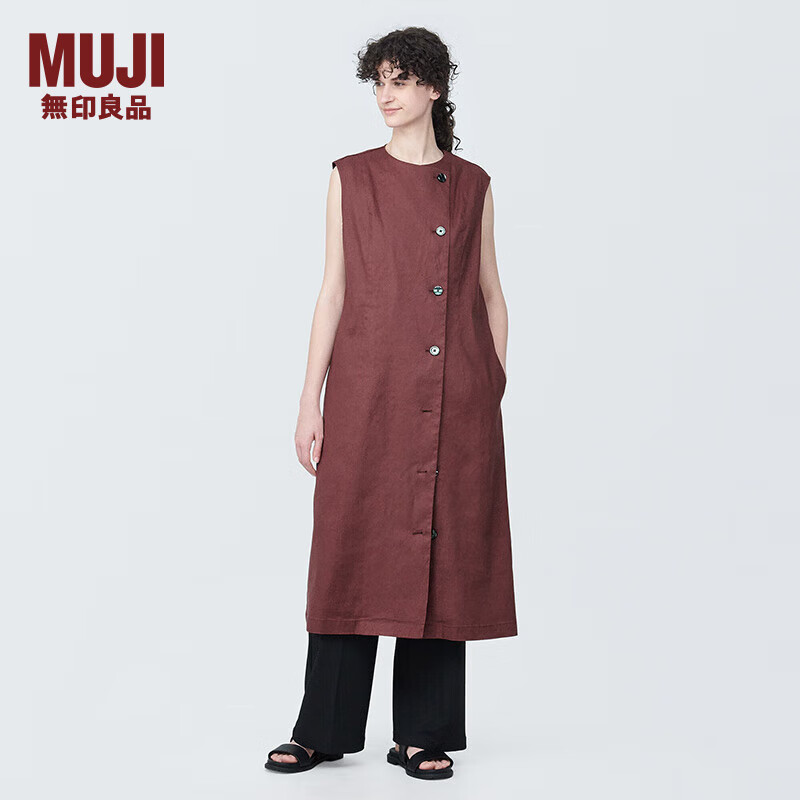 无印良品（MUJI） 女式 麻混 弹力 背心连衣裙 女装裙子夏季 早春 BC2IHC4S 棕色 XL (165/92A)