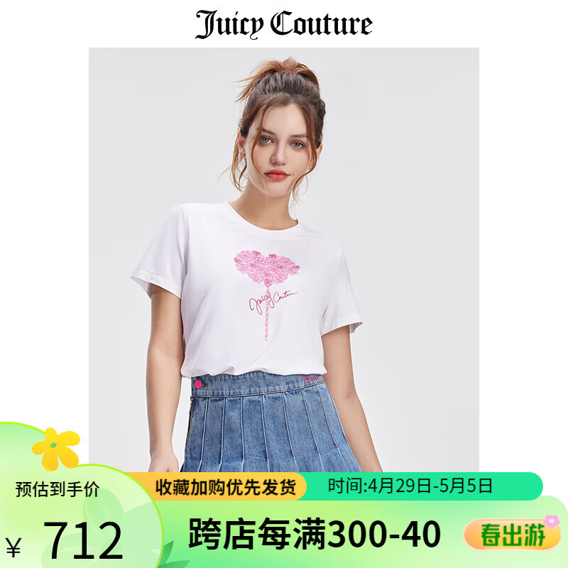 JUICY COUTURE【浪漫520】橘滋T恤女24夏季美式休闲短袖百搭圆领半袖上衣 白色-S XS