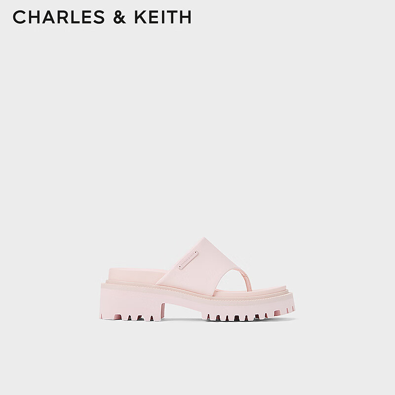 CHARLES&KEITH24春季厚底外穿休闲夹趾拖鞋女CK1-70580222 Light Pink浅粉色 37