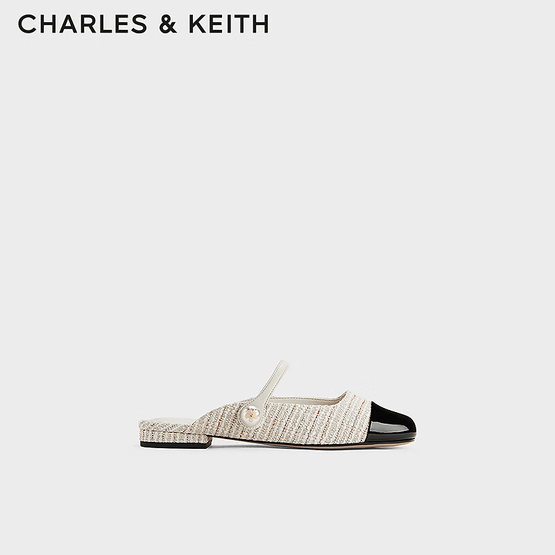 CHARLES&KEITH24春法式一字带平底穆勒拖鞋CK1-70900458-1 Cream奶白色 38