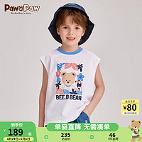 PawinPaw卡通小熊童装2024年夏季男童无袖撞色印花儿童T恤 Ivory象牙色/39 110