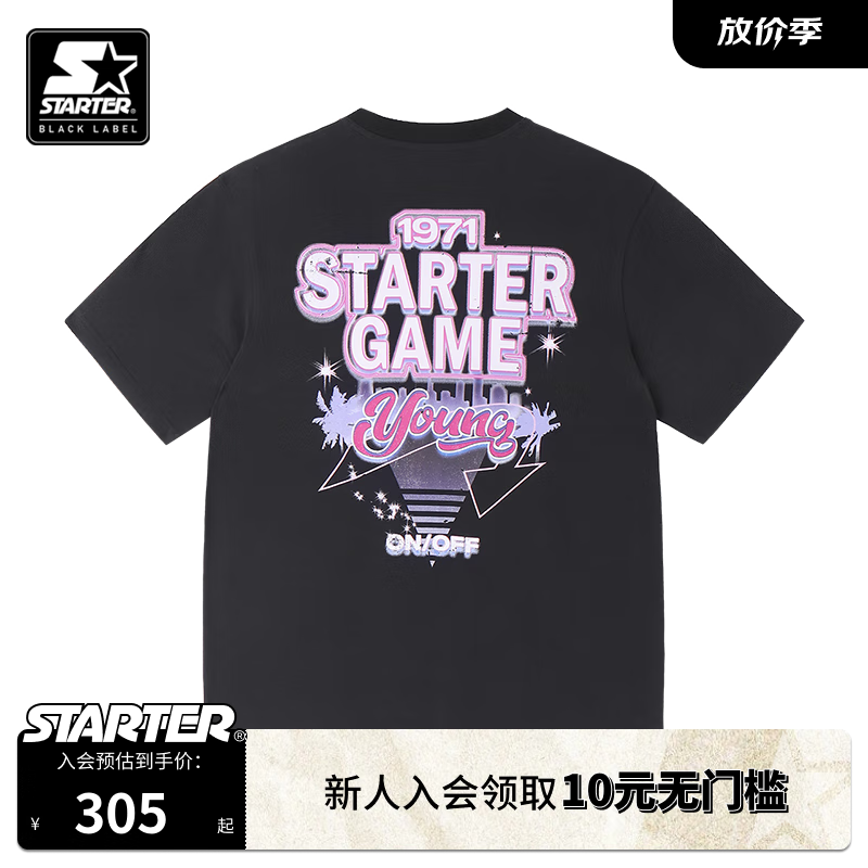 STARTER美式短袖夏季男女100%棉休闲运动跑步宽松透气街头 黑色 2XL 185/100A