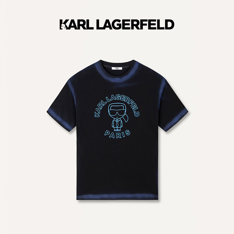 Karl Lagerfeld卡尔拉格斐轻奢老佛爷男装 2024夏款logo印花短袖T恤 黑色 46