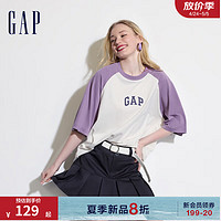 Gap男女装2024夏季LOGO撞色插肩袖短袖T恤宽松休闲上衣544461 紫色 165/88A (S) 亚洲尺码