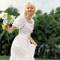 LEDIN 乐町 法式方领连衣裙夏季甜美小白裙长裙