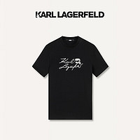 Karl Lagerfeld卡尔拉格斐轻奢老佛爷男装 24夏款签名logo刺绣短袖T恤 黑色 48