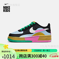 耐克（NIKE）男童AIR FORCE 1大童空军一号运动童鞋春FJ3288 001黑/山峰白/浅军械蓝/俏皮粉 38码