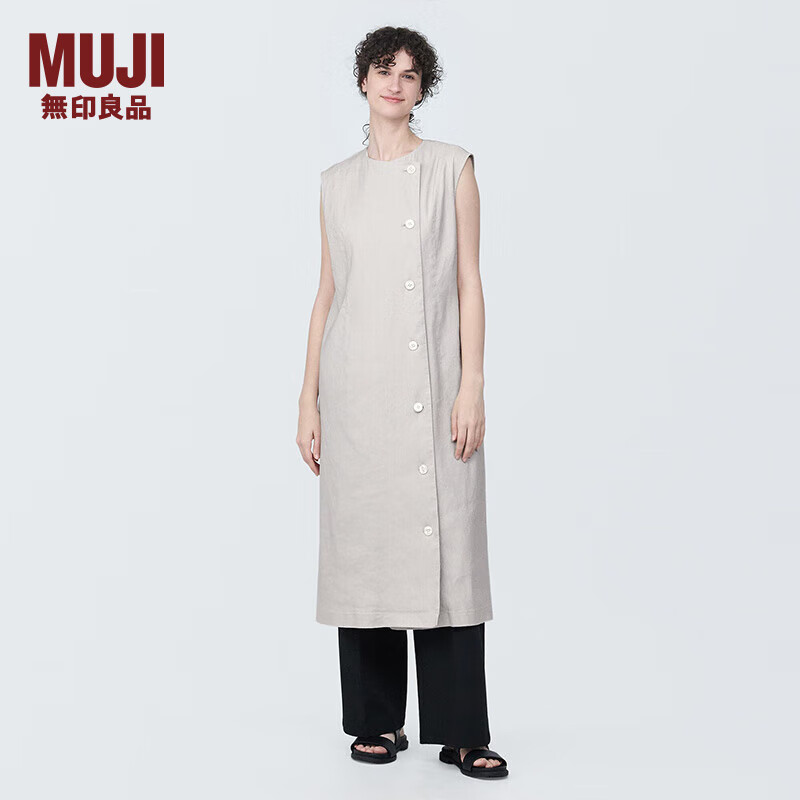 无印良品（MUJI） 女式 麻混 弹力 背心连衣裙 女装裙子夏季 早春 BC2IHC4S 浅灰色 XL (165/92A)