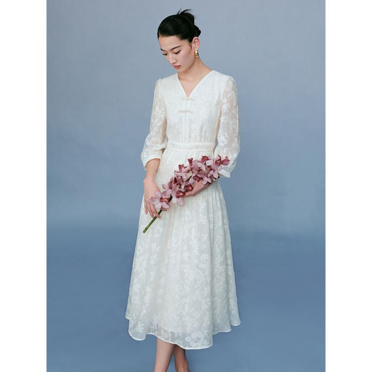 国风新中式连衣裙女2024夏季设计感独特气质白色裙子