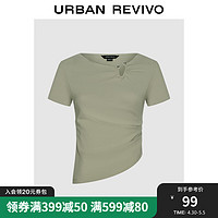 UR2024夏季女装时髦小众不规则设计感收褶T恤UWG440098 灰绿 L
