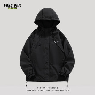 Foss Phil 宽松休闲外套男士春秋款冬季工装夹克印花宽松衣服5385黑色3XL