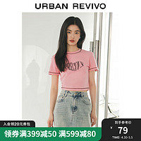 UR2024夏季女装时髦创意字母圆领短款修身T恤衫UWL440116# 冷粉色 L