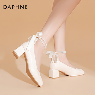 DAPHNE 达芙妮 玛丽珍鞋女春夏2024新款女鞋粗跟仙女风单鞋百搭高跟鞋婚鞋