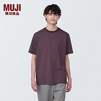 无印良品（MUJI）男式 天竺织圆领短袖T恤男士打底衫男款 夏季AB1MKA4S 酒红色条纹 XL (180/104A)