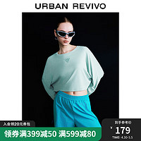UR【都市趣野】2024夏季女装印花图案长袖T恤UWV440131 烟青蓝 S