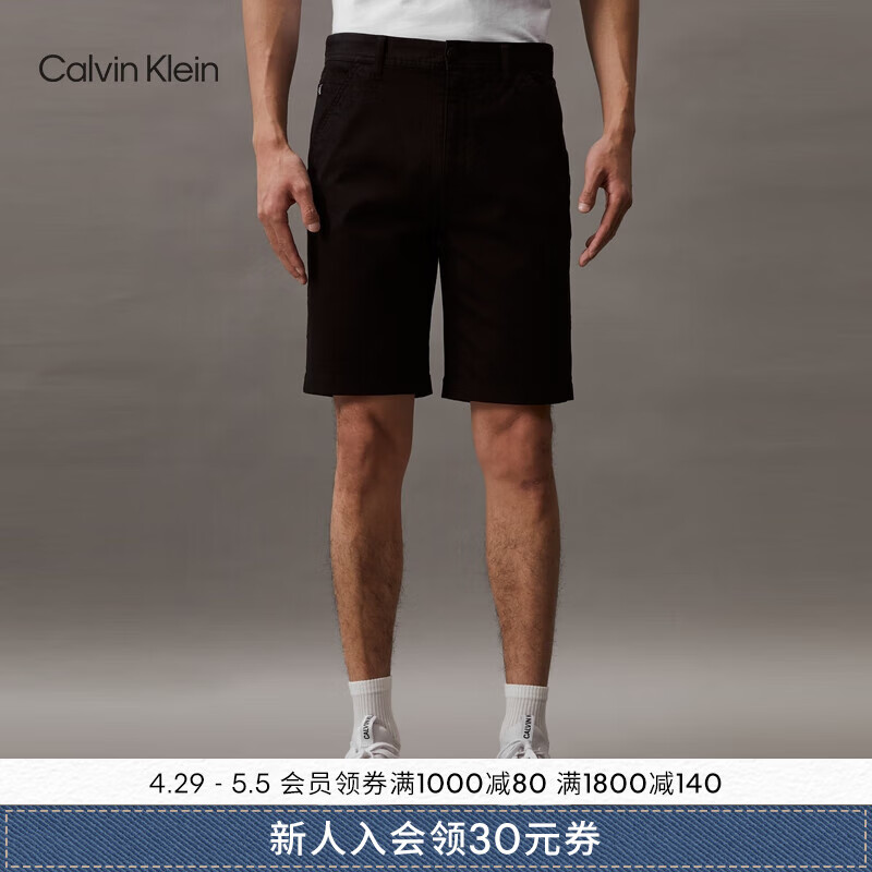 Calvin Klein Jeans24春夏男士简约布标休闲通勤直筒西裤短裤J325910 BEH-太空黑 31