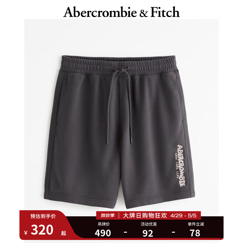 ABERCROMBIE & FITCH男装 24春夏美式休闲时尚毛圈布运动短裤 358110-1 深灰色 XXL (185/104A)