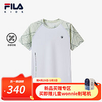 FILA【凉感科技】斐乐儿童上衣2024夏中大童透气T恤男童短袖 玉石白-WT 110cm