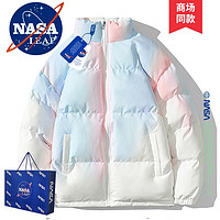 NASA LEAP渐变棉服男女同款冬季潮流棉衣男装羽面包绒服加厚棉袄外套男 蓝粉 L