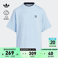 adidas印花纯棉运动上衣短袖T恤男大童儿童夏季阿迪达斯三叶草 粉蓝 134CM