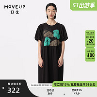 MOVEUP 幻走 2024夏季.FUN系列圆领小狗印花设计师针织连衣裙 黑色  L