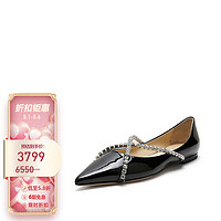 JIMMY CHOO 礼物女士尖头平底鞋 GENEVI FLAT BOB 231 BLACK CRYSTAL