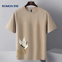 ROMON 罗蒙 冰丝感短袖t恤男士夏季潮流中国风体恤打底衫上衣男装8759卡其XL