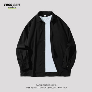 Foss Phil 长袖衬衫男士春夏季休闲衬衣打底衫外套宽松上衣服7304黑色L