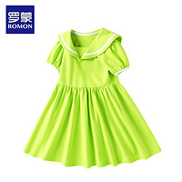 罗蒙海军领夏季连衣裙2024小女孩裙子可爱时尚儿童洋气时髦 绿色【GBK】 120
