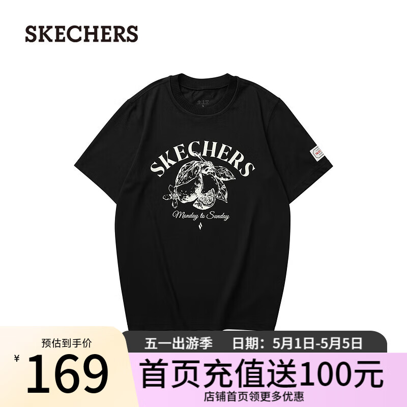 斯凯奇（Skechers）雅钻系列中性针织短袖T恤衫L124U136 碳黑/0018 M