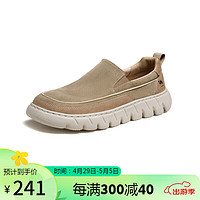 骆驼（CAMEL）男士舒适透气厚底休闲免系快穿布鞋 G14S076112 杏色 44 杏色（B款）