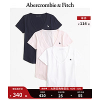Abercrombie & Fitch 女装套装 24春夏3件装短袖小麋鹿V领T恤 358134-1 白色 XL (170/112A)