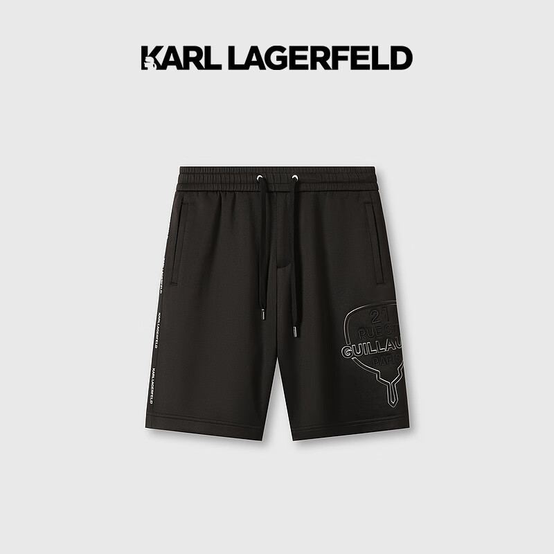 Karl Lagerfeld卡尔拉格斐轻奢老佛爷男装春 运动休闲五分短裤 黑色 XL