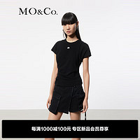 MO&Co.2024夏【凉感棉】假两件捏褶收腰短袖T恤MBD2TEET54 黑色  L/170