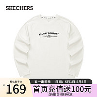 斯凯奇（Skechers）2024年春季男简约百搭针织长袖休闲T恤L124M031 棉花糖白/0074 XXS