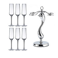 贝鲁斯 香槟杯水晶玻璃起泡酒杯高脚白葡萄酒杯通用高脚红酒杯气泡杯 (小时代) 水晶 六支装+杯架