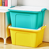 茶花收纳箱塑料大号68L收纳盒整理箱玩具衣物棉被滑轮储物箱2899 【2个】绿色